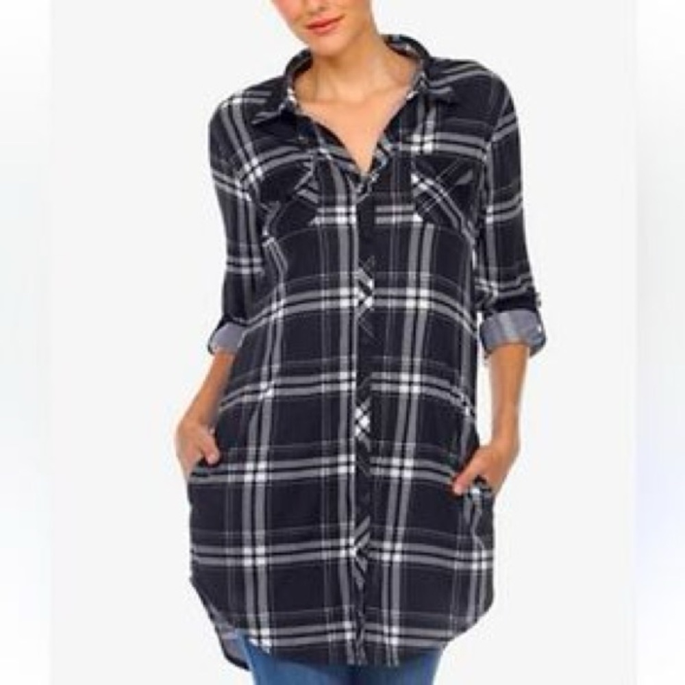 Tommy Hilfiger Navy and Green Plaid Shirt